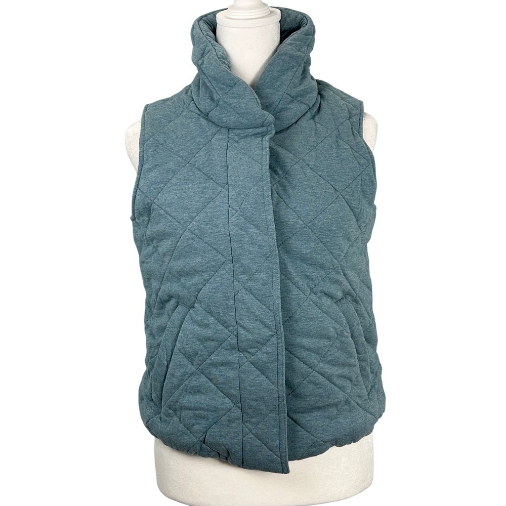 Carve Designs Quilted Puffer Vest Women XS Teal Organic Cotton Funnel Neck